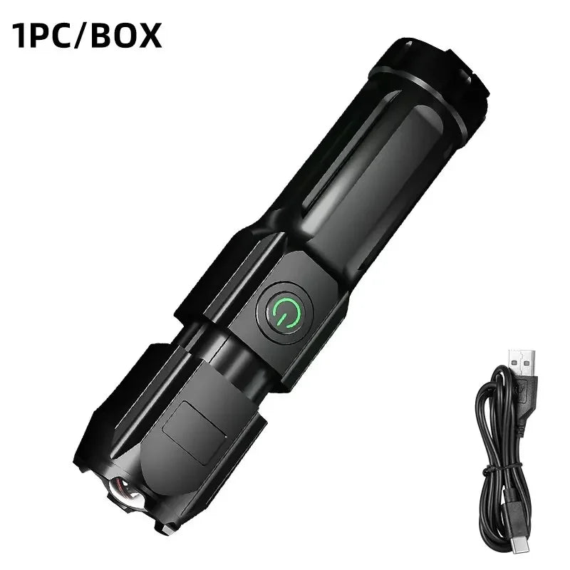Lanterna LED Tática Recarregável USB | Super Potente, À Prova d’Água e com Zoom