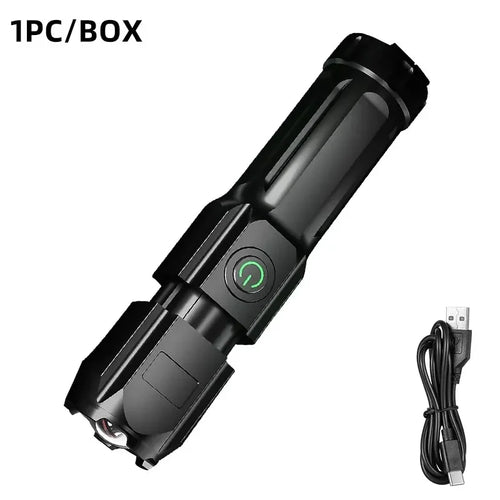 Lanterna LED Tática Recarregável USB | Super Potente, À Prova d’Água e com Zoom