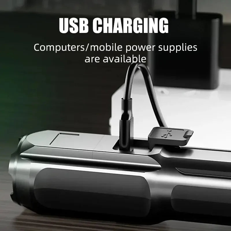 Lanterna LED Tática Recarregável USB | Super Potente, À Prova d’Água e com Zoom