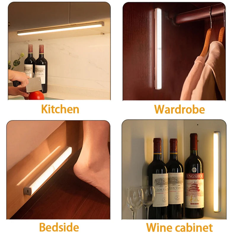 Luz LED com Sensor de Movimento Recarregável | Iluminação Sem Fio para Armário, Cozinha e Escadas