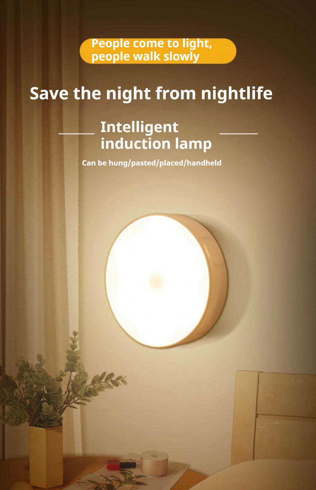 Luz Noturna LED com Sensor de Movimento | Luminária Sem Fio para Quarto, Escadas e Armários