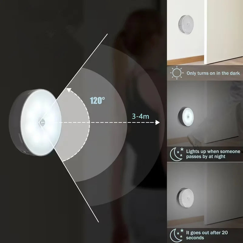 Luz Noturna LED com Sensor de Movimento | Luminária Sem Fio para Quarto, Escadas e Armários